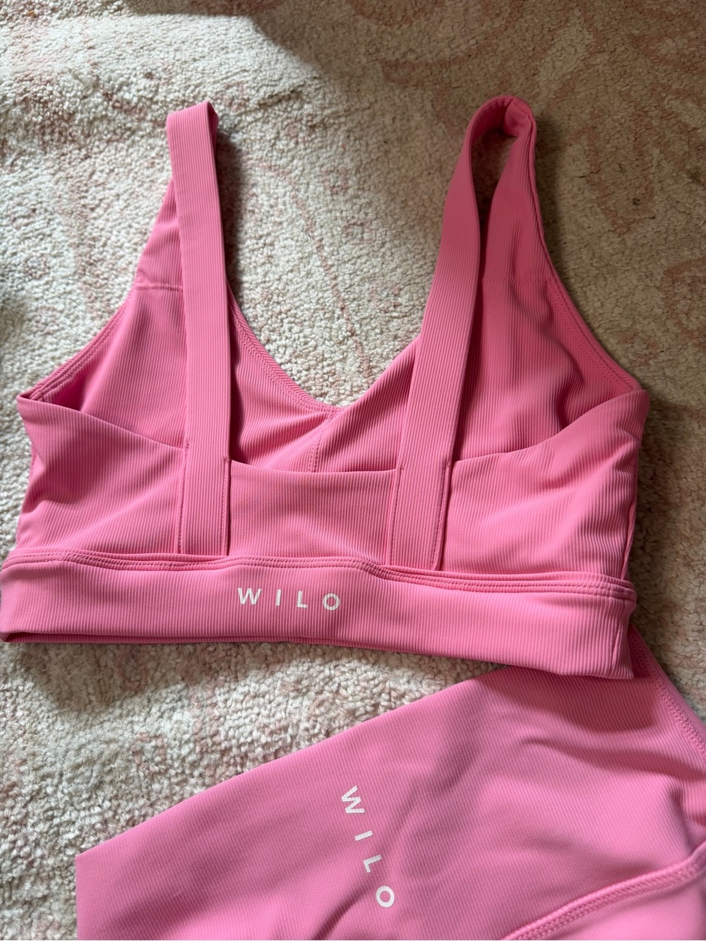 WILO The Label Pink Ribbed Sports Bra Biker Shorts Set S - Picture 3 of 5